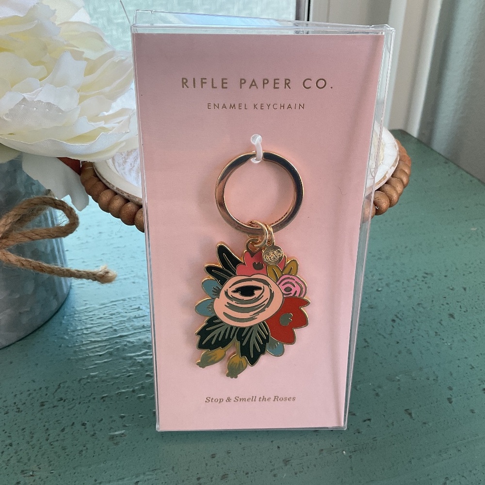Rifle Paper Company Rosa Gold And Enamel Keychain NIP